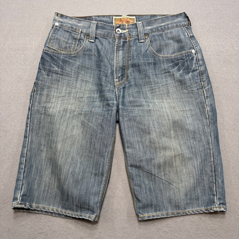 Y2K Levi's Originals Shorts Men's 32 Blue Light Wash Ramp Flat Front Plaid Lined